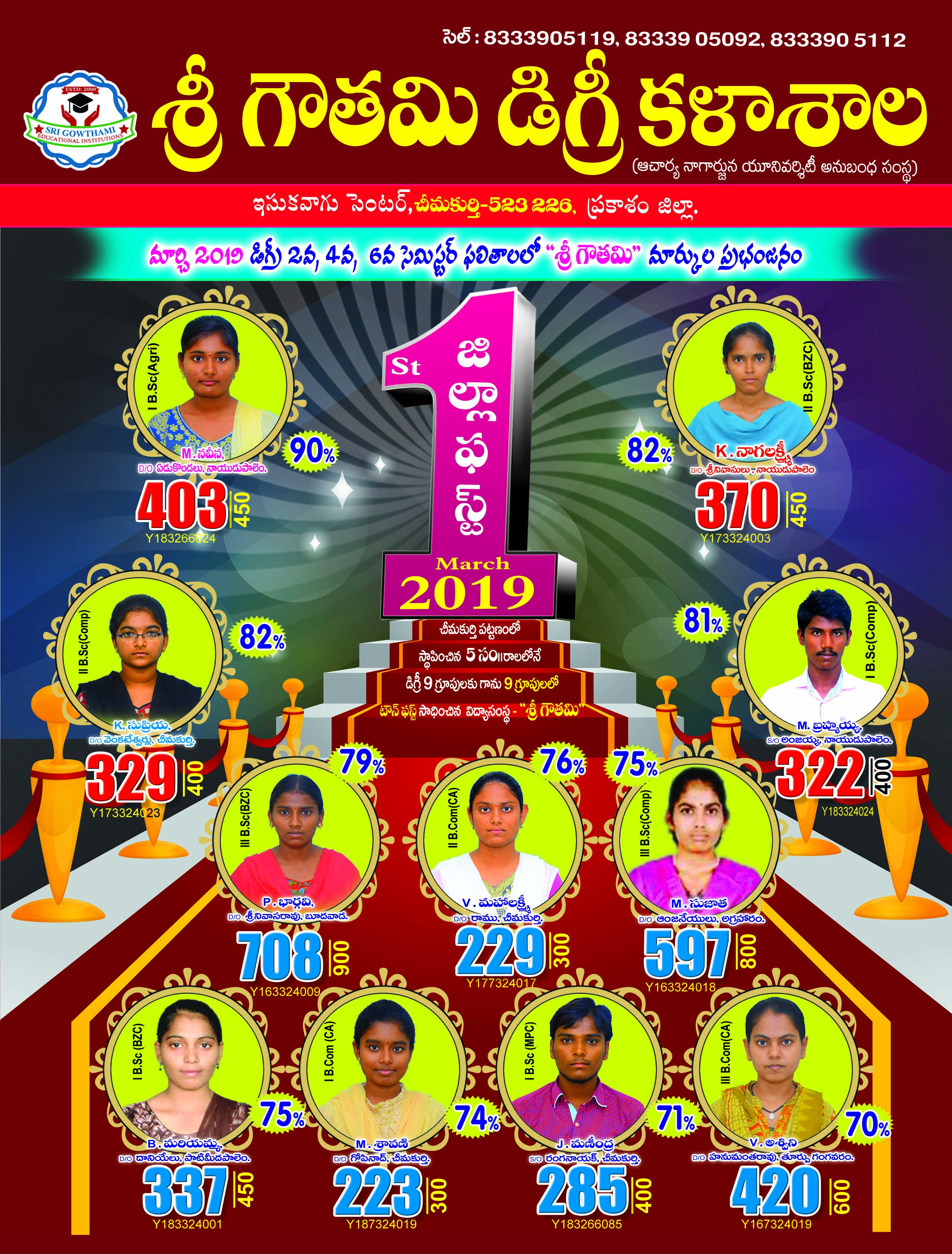 MARCH-2019 SEM TOPPERS-2019 - SRI GOWTHAMI DEGREE COLLEGE ,Chimakurthi